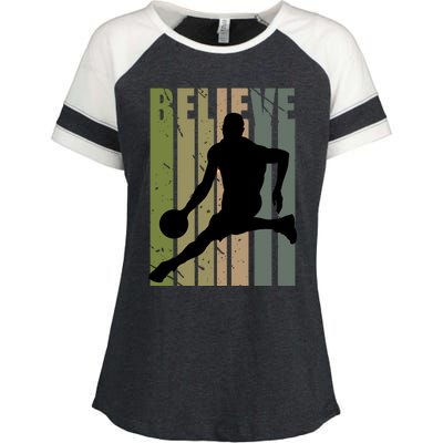 Retro Basketball Player Coach Coaching Cool Vintage Cute Gift Enza Ladies Jersey Colorblock Tee