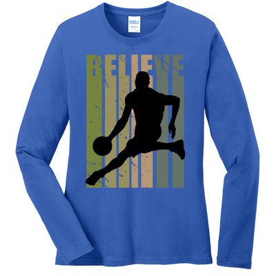 Retro Basketball Player Coach Coaching Cool Vintage Cute Gift Ladies Long Sleeve Shirt