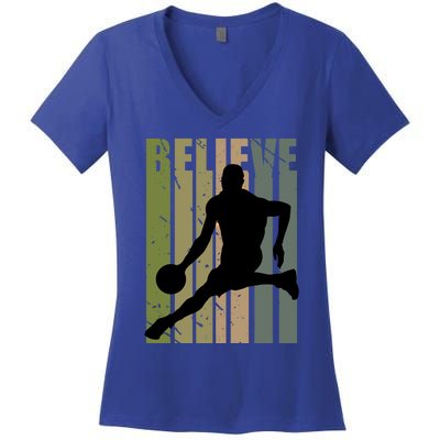 Retro Basketball Player Coach Coaching Cool Vintage Cute Gift Women's V-Neck T-Shirt