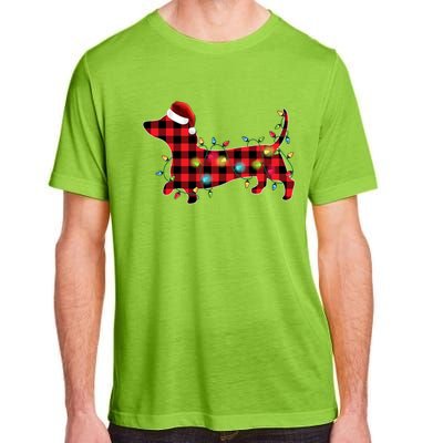 Red Buffalo Plaid Dachshund Christmas Tree Lights Pajama Gift Adult ChromaSoft Performance T-Shirt