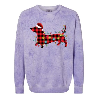 Red Buffalo Plaid Dachshund Christmas Tree Lights Pajama Gift Colorblast Crewneck Sweatshirt