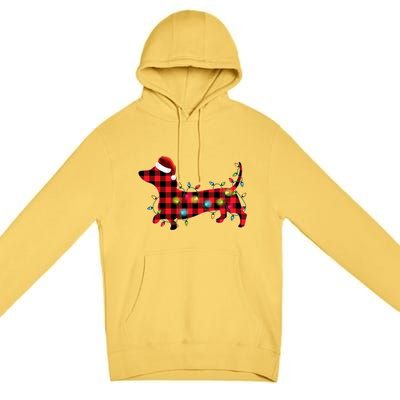 Red Buffalo Plaid Dachshund Christmas Tree Lights Pajama Gift Premium Pullover Hoodie