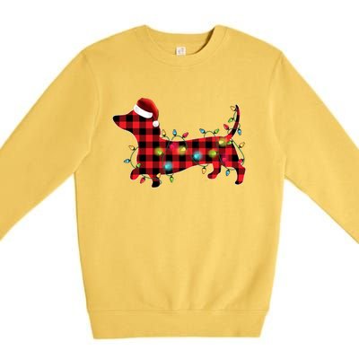 Red Buffalo Plaid Dachshund Christmas Tree Lights Pajama Gift Premium Crewneck Sweatshirt