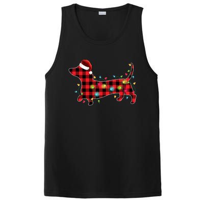 Red Buffalo Plaid Dachshund Christmas Tree Lights Pajama Gift PosiCharge Competitor Tank