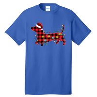 Red Buffalo Plaid Dachshund Christmas Tree Lights Pajama Gift Tall T-Shirt