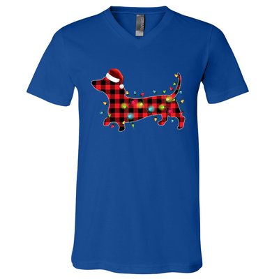 Red Buffalo Plaid Dachshund Christmas Tree Lights Pajama Gift V-Neck T-Shirt