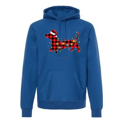 Red Buffalo Plaid Dachshund Christmas Tree Lights Pajama Gift Premium Hoodie