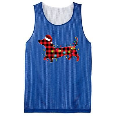 Red Buffalo Plaid Dachshund Christmas Tree Lights Pajama Gift Mesh Reversible Basketball Jersey Tank