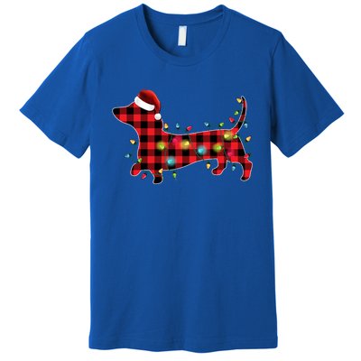 Red Buffalo Plaid Dachshund Christmas Tree Lights Pajama Gift Premium T-Shirt