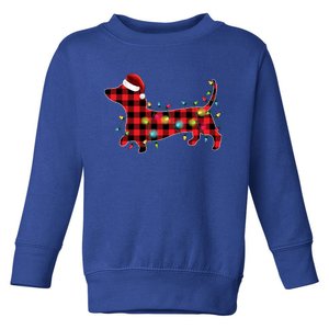 Red Buffalo Plaid Dachshund Christmas Tree Lights Pajama Gift Toddler Sweatshirt