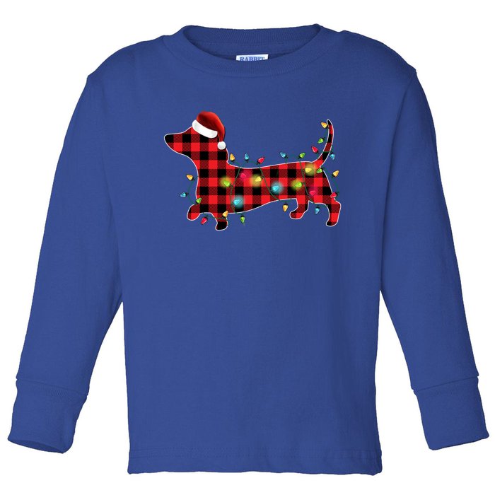 Red Buffalo Plaid Dachshund Christmas Tree Lights Pajama Gift Toddler Long Sleeve Shirt