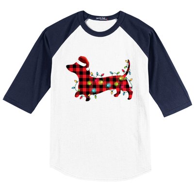 Red Buffalo Plaid Dachshund Christmas Tree Lights Pajama Gift Baseball Sleeve Shirt