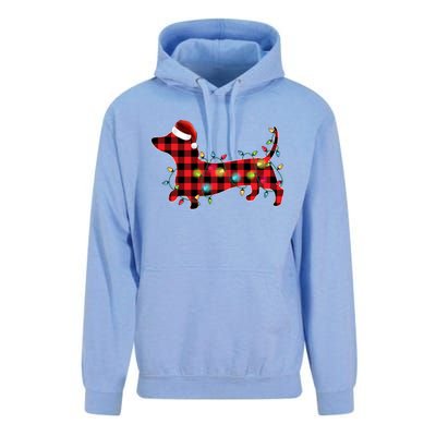 Red Buffalo Plaid Dachshund Christmas Tree Lights Pajama Gift Unisex Surf Hoodie