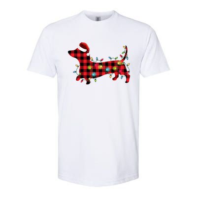 Red Buffalo Plaid Dachshund Christmas Tree Lights Pajama Gift Softstyle CVC T-Shirt