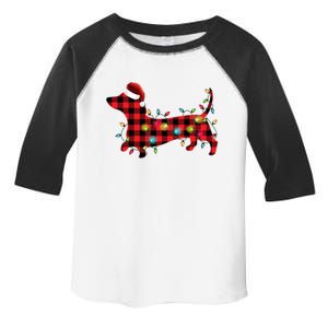 Red Buffalo Plaid Dachshund Christmas Tree Lights Pajama Gift Toddler Fine Jersey T-Shirt