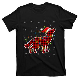 Red Buffalo Plaid Wolf Santa Christmas Pajamas Matching T-Shirt