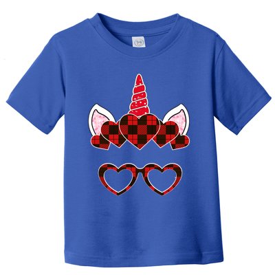 Red Buffalo Plaid Valentines Day Unicorn Face Hearts Cute Gift Toddler T-Shirt