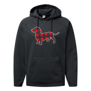 Red Buffalo Plaid Dachshund Dog Xmas Holiday Wiener Performance Fleece Hoodie