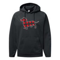 Red Buffalo Plaid Dachshund Dog Xmas Holiday Wiener Performance Fleece Hoodie