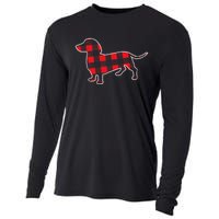 Red Buffalo Plaid Dachshund Dog Xmas Holiday Wiener Cooling Performance Long Sleeve Crew