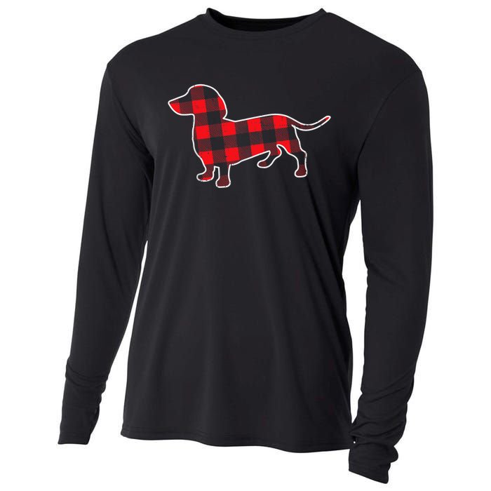 Red Buffalo Plaid Dachshund Dog Xmas Holiday Wiener Cooling Performance Long Sleeve Crew