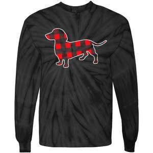 Red Buffalo Plaid Dachshund Dog Xmas Holiday Wiener Tie-Dye Long Sleeve Shirt