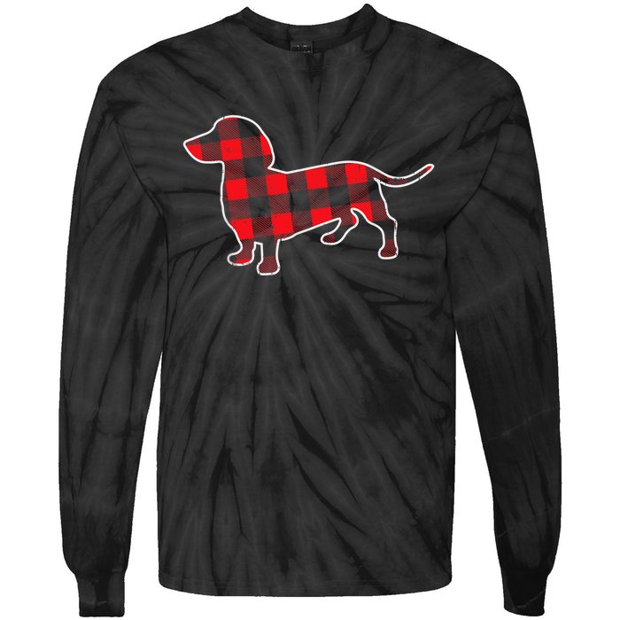 Red Buffalo Plaid Dachshund Dog Xmas Holiday Wiener Tie-Dye Long Sleeve Shirt