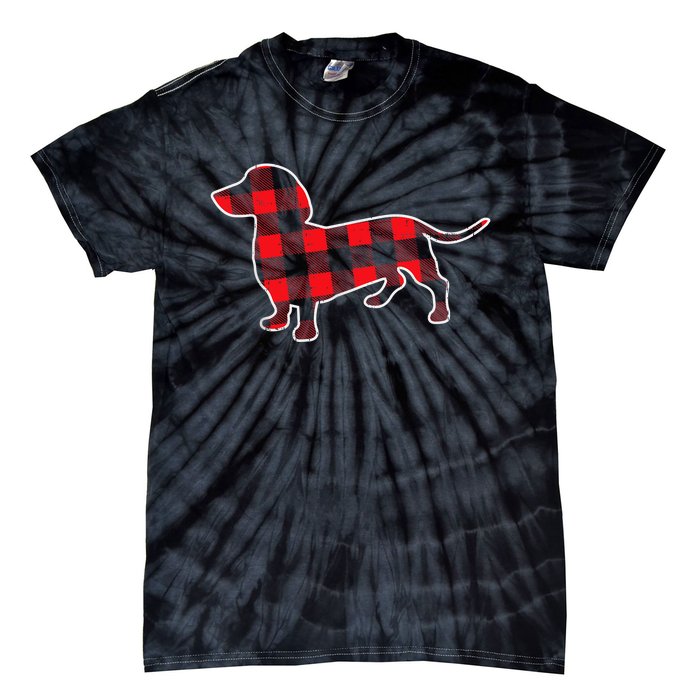 Red Buffalo Plaid Dachshund Dog Xmas Holiday Wiener Tie-Dye T-Shirt