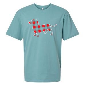 Red Buffalo Plaid Dachshund Dog Xmas Holiday Wiener Sueded Cloud Jersey T-Shirt