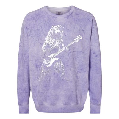 Retro Bear Playing Bass Guitar Bear Guitarist Music Lovers Colorblast Crewneck Sweatshirt