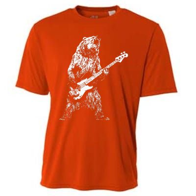 Retro Bear Playing Bass Guitar Bear Guitarist Music Lovers Cooling Performance Crew T-Shirt