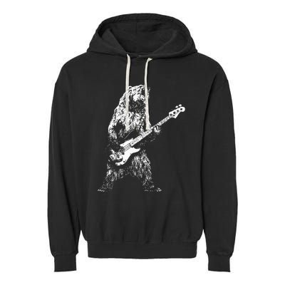 Retro Bear Playing Bass Guitar Bear Guitarist Music Lovers Garment-Dyed Fleece Hoodie