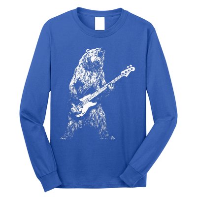 Retro Bear Playing Bass Guitar Bear Guitarist Music Lovers Long Sleeve Shirt