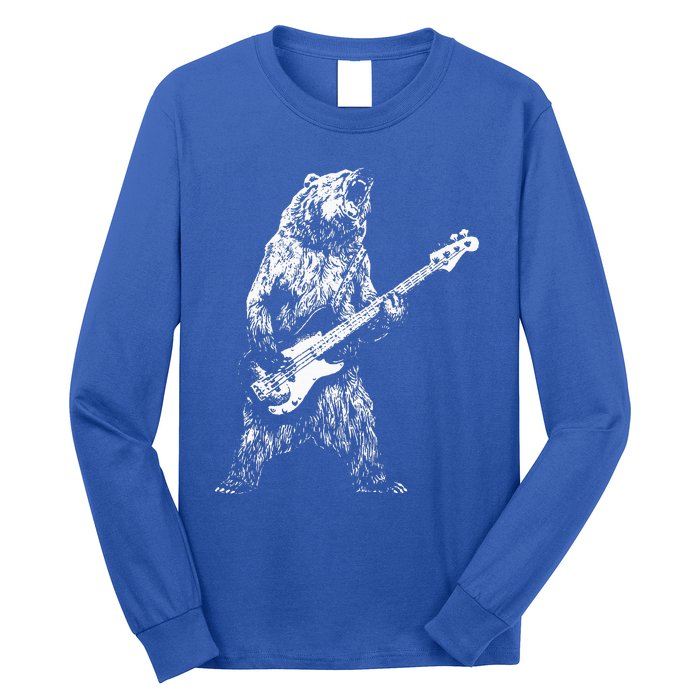 Retro Bear Playing Bass Guitar Bear Guitarist Music Lovers Long Sleeve Shirt