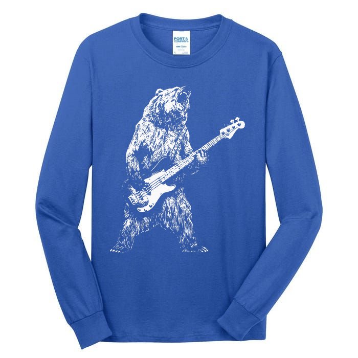 Retro Bear Playing Bass Guitar Bear Guitarist Music Lovers Tall Long Sleeve T-Shirt