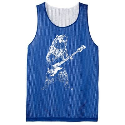 Retro Bear Playing Bass Guitar Bear Guitarist Music Lovers Mesh Reversible Basketball Jersey Tank