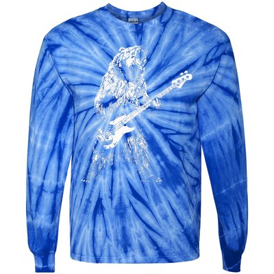 Retro Bear Playing Bass Guitar Bear Guitarist Music Lovers Tie-Dye Long Sleeve Shirt