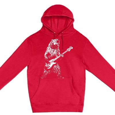 Retro Bear Playing Bass Guitar Bear Guitarist Music Lovers Premium Pullover Hoodie