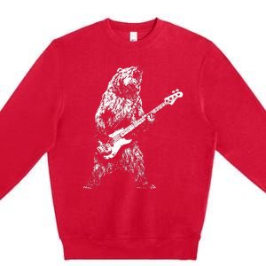 Retro Bear Playing Bass Guitar Bear Guitarist Music Lovers Premium Crewneck Sweatshirt