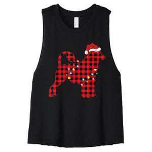 Red Buffalo Plaid Portuguese Water Dog Christmas Pajama Women's Racerback Cropped Tank