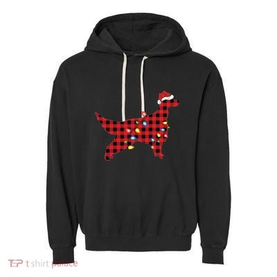 Red Buffalo Plaid Santa Irish Setter Dog Christmas Pajama Sweatshirt Garment-Dyed Fleece Hoodie