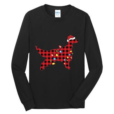 Red Buffalo Plaid Santa Irish Setter Dog Christmas Pajama Sweatshirt Tall Long Sleeve T-Shirt