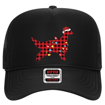 Red Buffalo Plaid Santa Irish Setter Dog Christmas Pajama Sweatshirt Trucker Hat