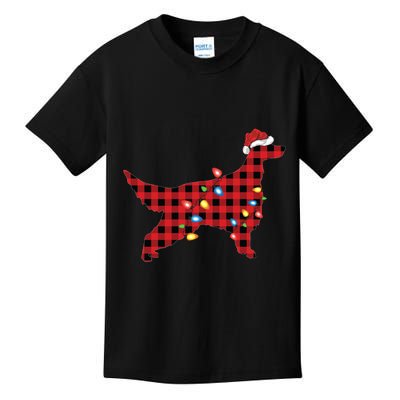 Red Buffalo Plaid Santa Irish Setter Dog Christmas Pajama Sweatshirt Kids T-Shirt