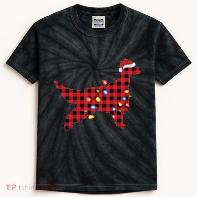 Red Buffalo Plaid Santa Irish Setter Dog Christmas Pajama Sweatshirt Kids Tie-Dye T-Shirt