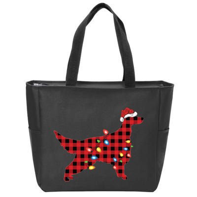 Red Buffalo Plaid Santa Irish Setter Dog Christmas Pajama Sweatshirt Zip Tote Bag