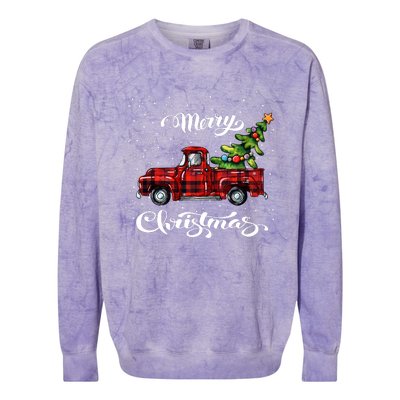 Red Buffalo Plaid Pickup Truck With Tree Merry Xmas Colorblast Crewneck Sweatshirt