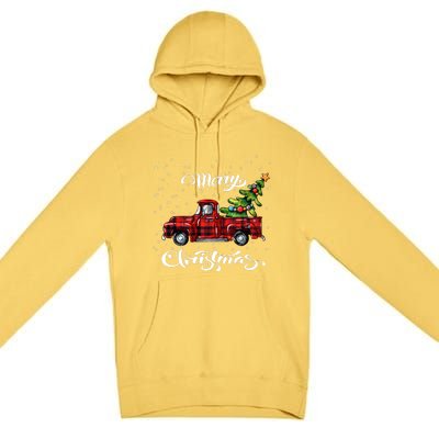 Red Buffalo Plaid Pickup Truck With Tree Merry Xmas Premium Pullover Hoodie