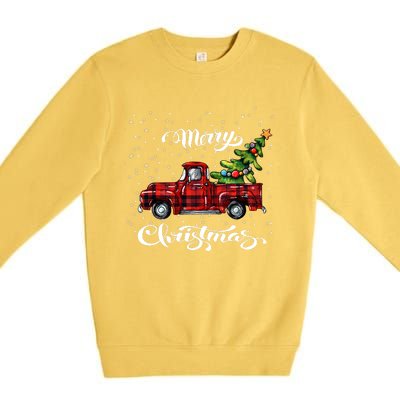 Red Buffalo Plaid Pickup Truck With Tree Merry Xmas Premium Crewneck Sweatshirt