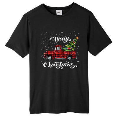 Red Buffalo Plaid Pickup Truck With Tree Merry Xmas Tall Fusion ChromaSoft Performance T-Shirt